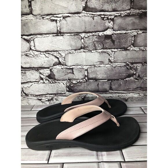 OluKai Ohana Pink Synthetic Black Flip Flops Beach Sandals Women Sz 11M US/41EU - Picture 1 of 16